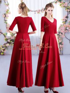 Ankle Length Zipper Dama Dress for Quinceanera Wine Red for Wedding Party with Ruching