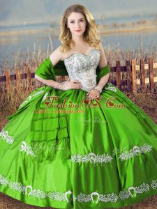 Green Lace Up Sweet 16 Quinceanera Dress Beading and Embroidery Sleeveless Floor Length