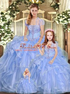 Designer Lavender Strapless Neckline Beading and Ruffles Quinceanera Gown Sleeveless Lace Up