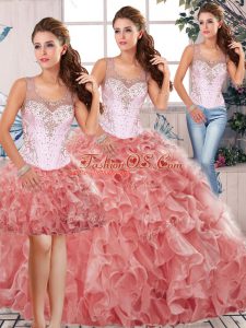 Captivating Sleeveless Clasp Handle Floor Length Beading and Ruffles 15 Quinceanera Dress