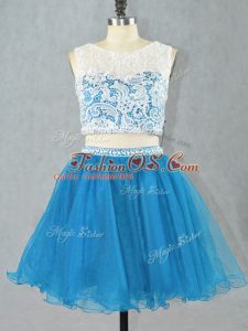 Flare Mini Length Blue Juniors Party Dress Scoop Sleeveless Zipper