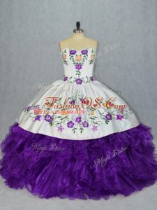 Sleeveless Embroidery and Ruffles Lace Up Quinceanera Gown