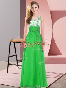 Sexy Chiffon Scoop Sleeveless Backless Appliques Damas Dress in Green