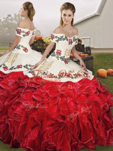 Sleeveless Lace Up Floor Length Embroidery and Ruffles 15 Quinceanera Dress