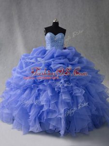 Nice Sweetheart Sleeveless Lace Up 15 Quinceanera Dress Blue Organza
