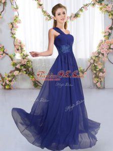 Royal Blue Bridesmaids Dress Wedding Party with Ruching One Shoulder Sleeveless Lace Up