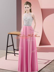 Artistic Satin Sleeveless Floor Length Prom Dress and Beading