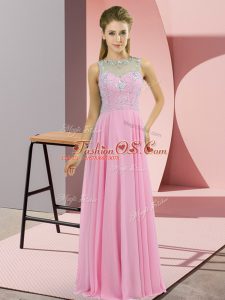 Beautiful Rose Pink High-neck Zipper Beading Prom Evening Gown Sleeveless
