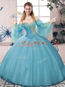Sweetheart Long Sleeves Tulle 15 Quinceanera Dress Beading and Ruching Lace Up