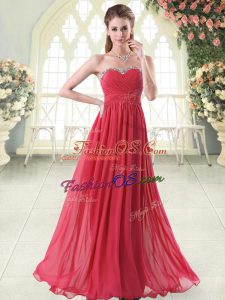 Smart Red Chiffon Zipper Prom Evening Gown Sleeveless Floor Length Beading