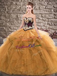 Shining Orange Lace Up 15 Quinceanera Dress Beading and Embroidery Sleeveless Floor Length