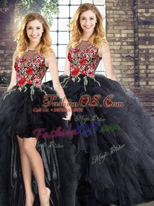 Decent Scoop Sleeveless Quinceanera Gowns Embroidery and Ruffles Zipper
