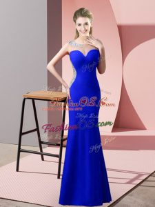 Fancy Royal Blue Mermaid Beading and Pick Ups Prom Dresses Zipper Satin Sleeveless Floor Length