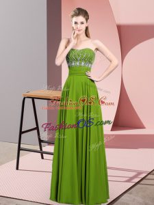 Chiffon Strapless Sleeveless Zipper Beading Prom Gown in Green
