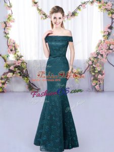 Off The Shoulder Sleeveless Lace Up Lace Court Dresses for Sweet 16 in Peacock Green