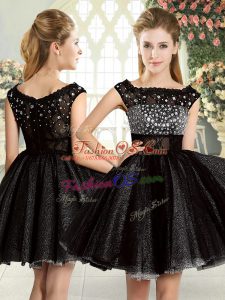 Beauteous Tulle Square Sleeveless Zipper Beading Prom Party Dress in Black