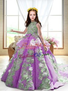 Ball Gowns Sleeveless Lilac Kids Formal Wear Court Train Backless