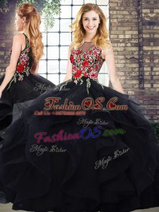 Extravagant Scoop Sleeveless Quinceanera Dress Embroidery and Ruffles Zipper