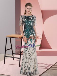 Green Mermaid Sequins Prom Gown Zipper Half Sleeves Floor Length