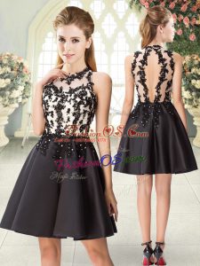 Affordable Black High-neck Neckline Beading and Appliques Prom Party Dress Sleeveless Backless