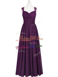 Fabulous Eggplant Purple Sleeveless Ruching Floor Length Homecoming Dress