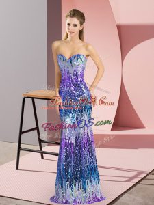 Amazing Multi-color Column/Sheath Sweetheart Sleeveless Sequins Floor Length Lace Up Prom Party Dress
