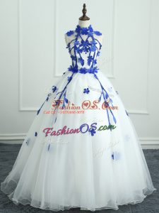 Custom Made White Organza Zipper 15 Quinceanera Dress Sleeveless Floor Length Appliques
