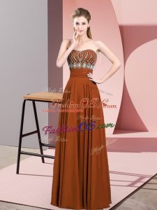 Brown Empire Chiffon Strapless Sleeveless Beading Floor Length Zipper Prom Evening Gown