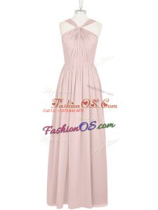 Pink Empire Pleated Dress for Prom Zipper Chiffon Sleeveless Floor Length