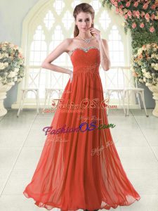 Fitting Floor Length Zipper Homecoming Dress Rust Red for Prom and Party with Beading
