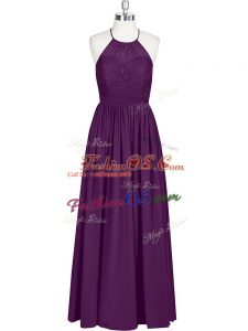 Eggplant Purple Halter Top Zipper Lace Prom Evening Gown Sleeveless