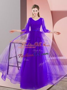 Suitable Purple V-neck Neckline Beading Homecoming Dress Long Sleeves Zipper