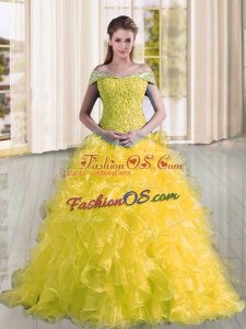 Cute Sleeveless Sweep Train Lace Up Beading and Lace and Ruffles Quinceanera Gowns