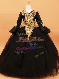 High Quality V-neck Long Sleeves Tulle Girls Pageant Dresses Beading and Appliques