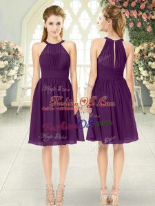 Flare Purple Sleeveless Ruching Knee Length Dress for Prom