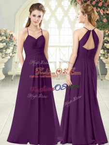 Attractive Floor Length Purple Prom Dress Spaghetti Straps Sleeveless Zipper