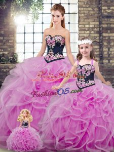 Captivating Sweep Train Ball Gowns Sweet 16 Dress Lilac Sweetheart Tulle Sleeveless Lace Up