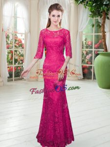 Lace Half Sleeves Floor Length Prom Dresses and Lace