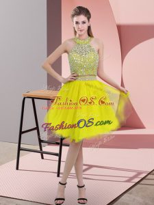 Yellow Sleeveless Organza Backless Prom Gown for Prom and Party
