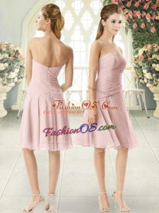 Top Selling Pink Chiffon Zipper Sweetheart Sleeveless Knee Length Ruching