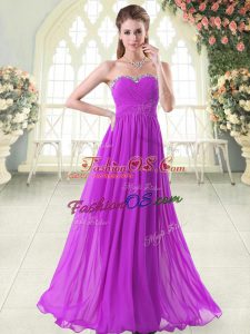 Sophisticated Purple Sleeveless Beading Floor Length Prom Dress