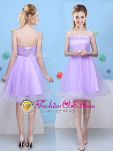 Luxury Lavender Sleeveless Bowknot Knee Length Dama Dress for Quinceanera