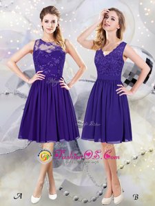Extravagant Scoop See Through Purple Bridesmaid Dress Prom and Party and Wedding Party and For with Lace and Appliques Scalloped Sleeveless Zipper