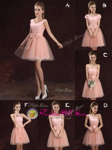V-neck Sleeveless Tulle and Lace Quinceanera Dama Dress Lace and Bowknot Lace Up