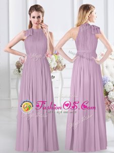Lovely Halter Top Chiffon Sleeveless Knee Length Wedding Guest Dresses and Ruching