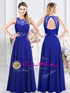 Royal Blue Backless Scoop Lace Bridesmaid Dresses Chiffon Sleeveless