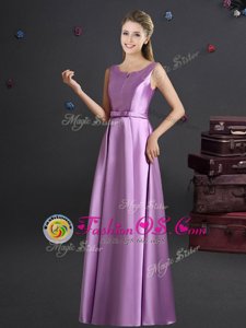 Elastic Woven Satin Straps Sleeveless Zipper Bowknot Bridesmaid Gown in Lilac