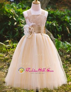 High Quality Champagne Sleeveless Lace Floor Length Toddler Flower Girl Dress
