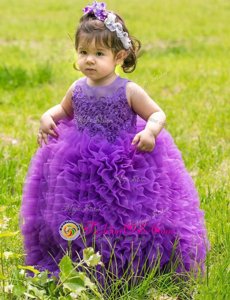 Lovely Scoop Sleeveless Lace and Ruffles Lace Up Flower Girl Dresses for Less