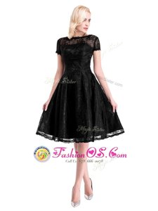 Affordable Black Short Sleeves Lace Zipper Mother Of The Bride Dress for Prom and Party
